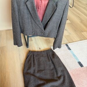 Vintage Italian Elegant Brown Women's Blazer and Skirt Set